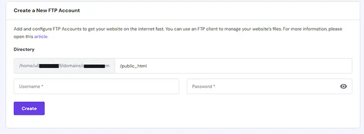 create ftp account